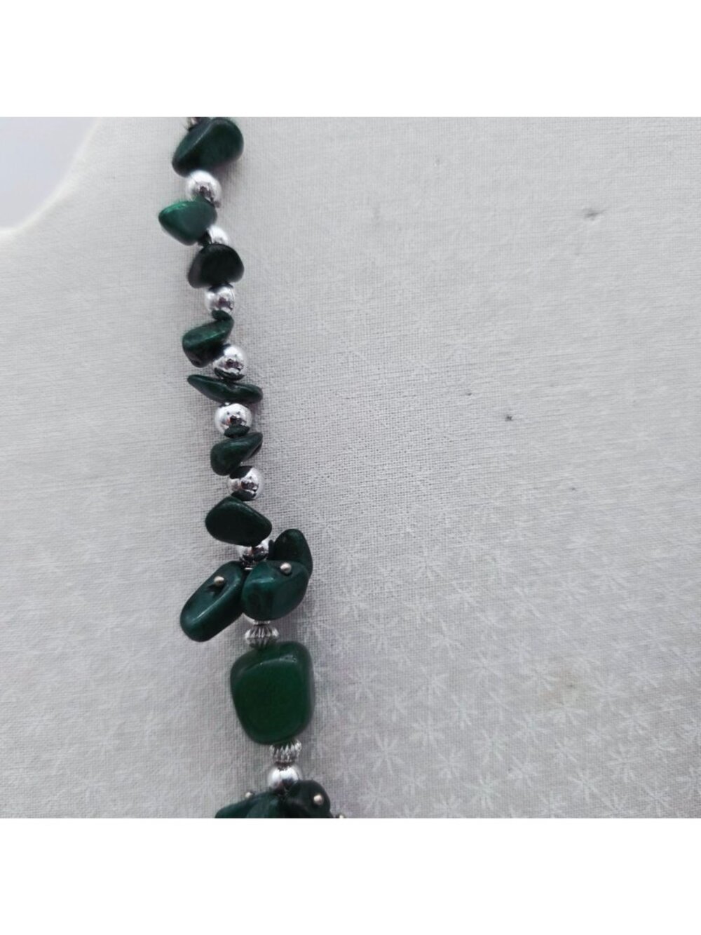 Aventurine Stone Necklace Green Beaded Silver Tone Chain Jewelry 18-20" - Picture 3 of 5